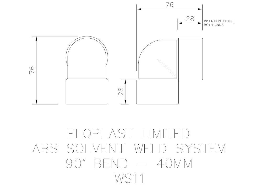 FloPlast Solvent Weld Waste Bend Knuckle - 90 Degree x 40mm Black - Pack of 25