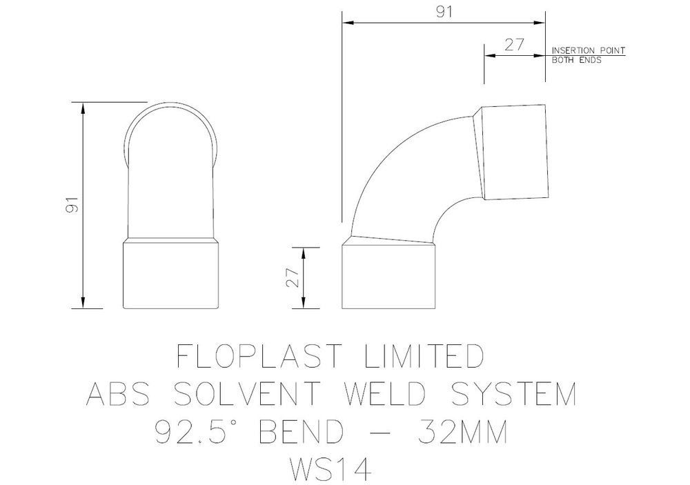 FloPlast Solvent Weld Waste Bend Swept - 92.5 Degree x 32mm Black - Pack of 5
