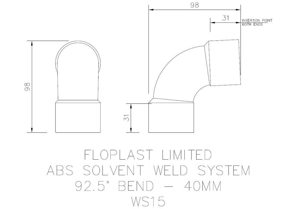 FloPlast Solvent Weld Waste Bend Swept - 92.5 Degree x 40mm Black - Pack of 5