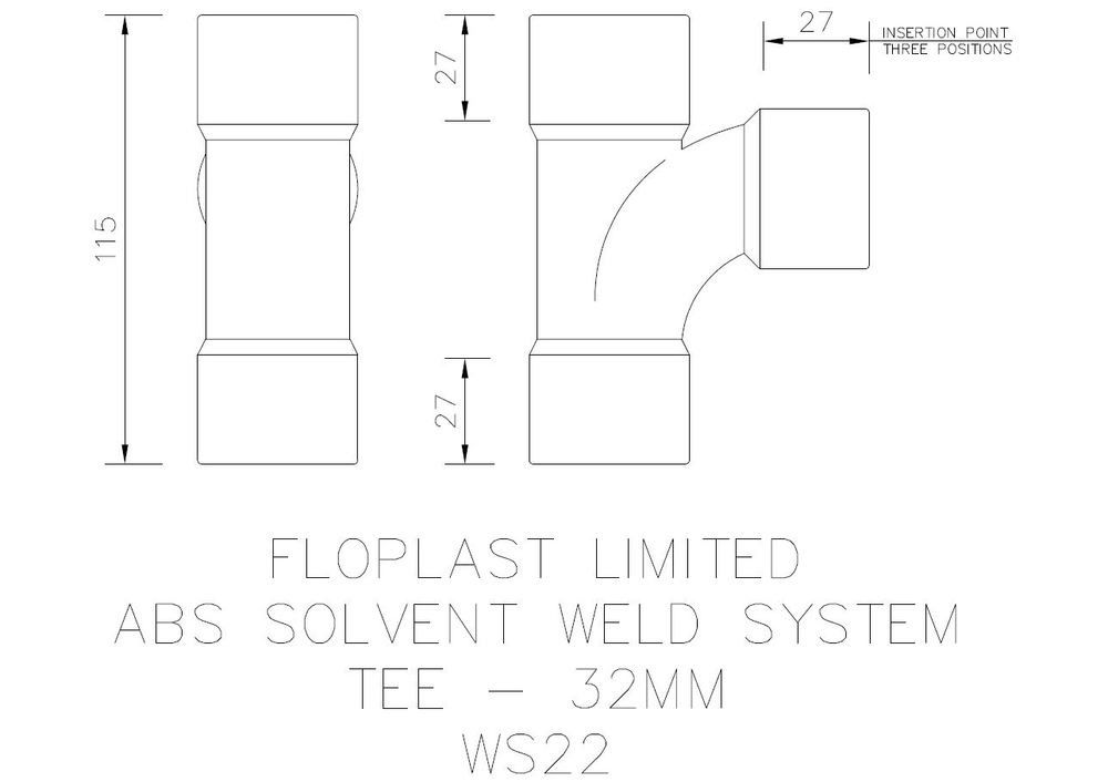 FloPlast Solvent Weld Waste Tee - 32mm Black - Pack of 5
