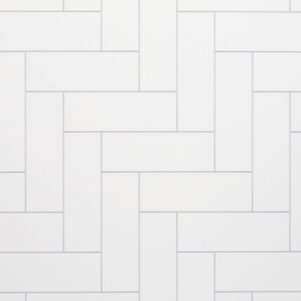 Bathroom Wall Panel - 1000mm x 2400mm x 10mm Grout Line Riven White Straight Herringbone
