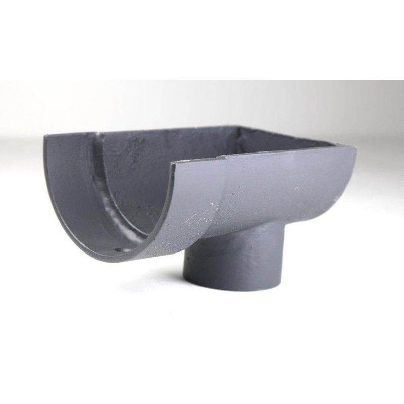 Cast Iron Deep Half Round Gutter Stopend Outlet - 100mm for 75mm Downpipe Primed