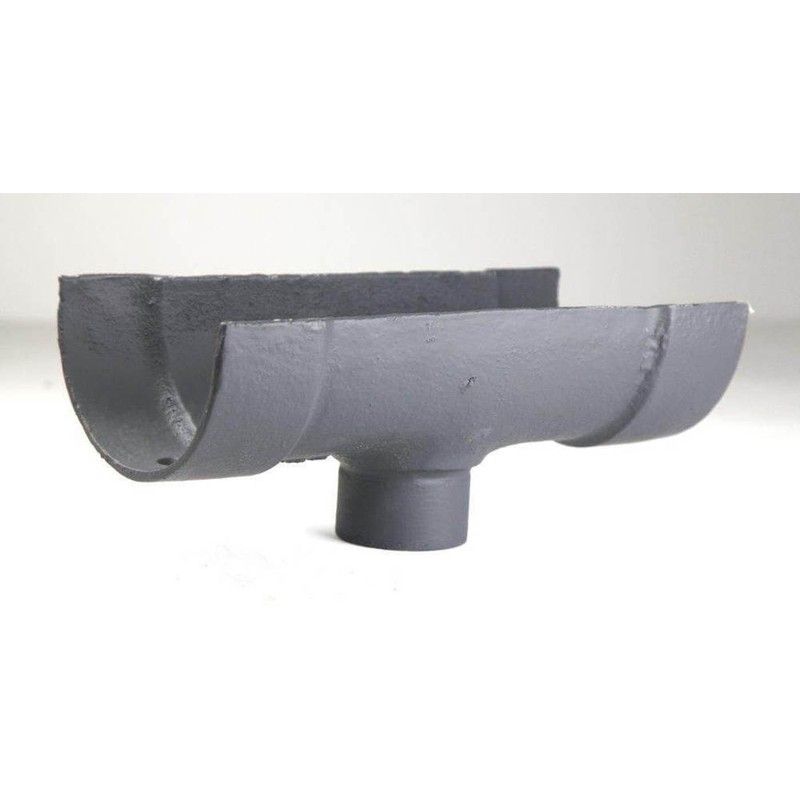 Cast Iron Deep Half Round Gutter Running Outlet - 125mm for 100mm Downpipe Primed