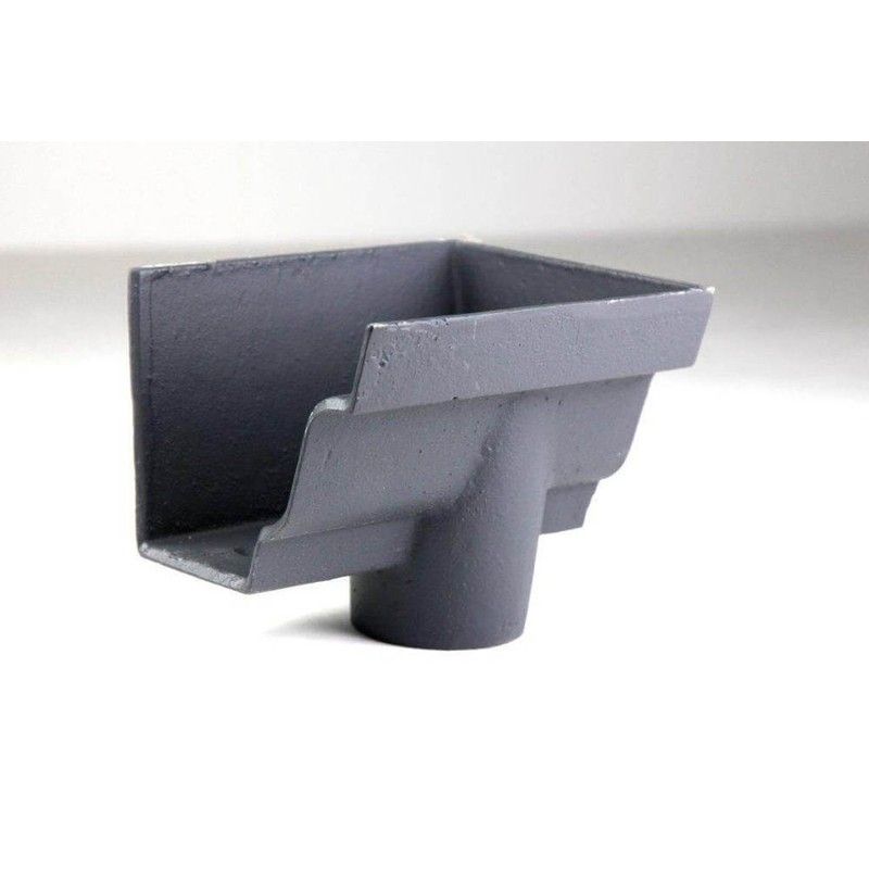 Cast Iron Moulded Ogee Gutter Right Hand Stopend Outlet - 125mm for 75mm Downpipe Primed
