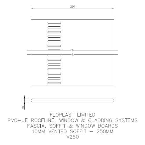 250mm White Vented Soffit Board - 10mm x 5mtr