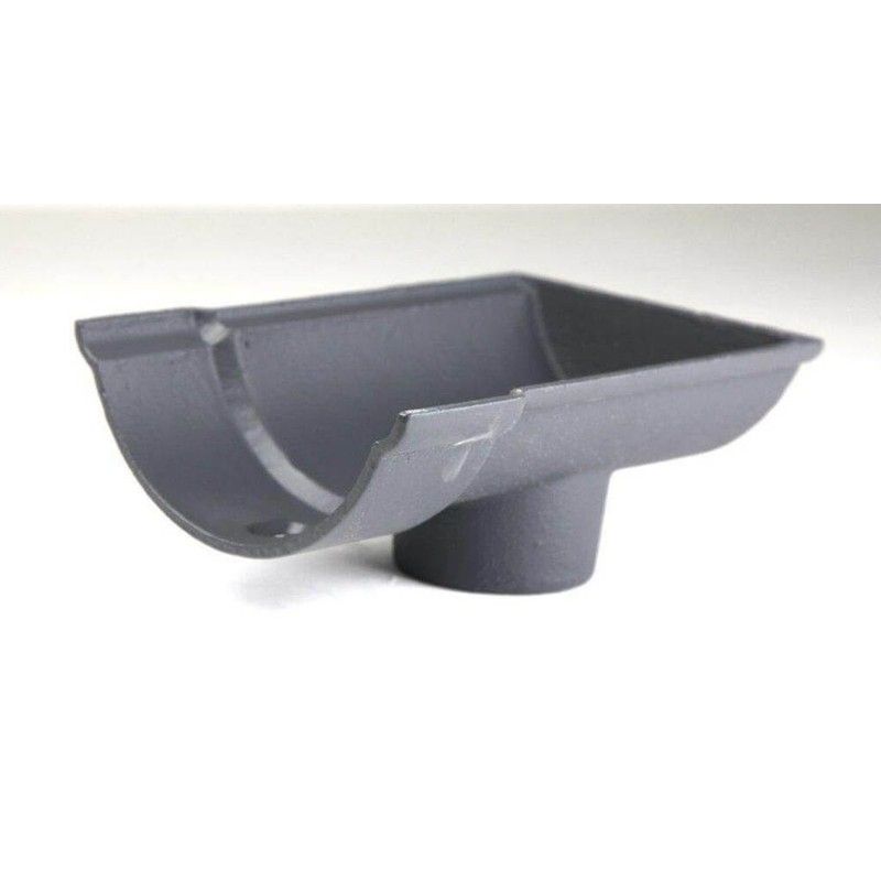 Cast Iron Beaded Half Round Gutter Stopend Outlet - 115mm for 75mm Downpipe Primed