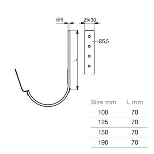 Lindab Magestic Steel Gutter 70mm Flex-Fit Fascia Bracket - 100mm Galvanised