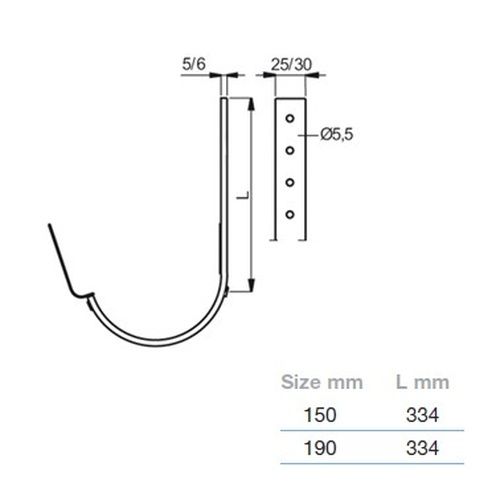 Lindab Magestic Steel Gutter 330mm Flex-Fit Rafter Bracket - 190mm Galvanised