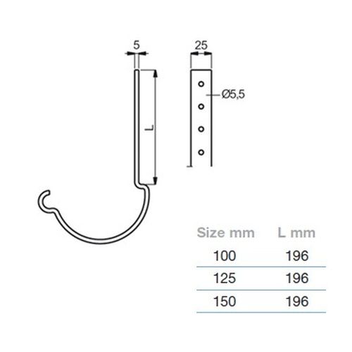 Lindab Magestic Steel Gutter 200mm Rafter Bracket - 125mm Galvanised