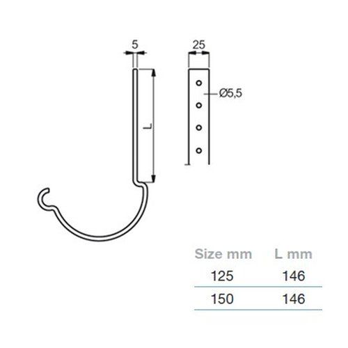 Lindab Steel Gutter 150mm Rafter Bracket - 125mm Brown