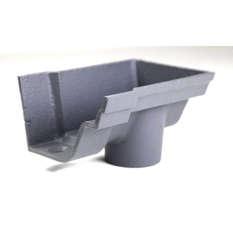 Cast Iron Notts Ogee Gutter Right Hand Stopend Outlet - 115mm for 75mm Downpipe Primed
