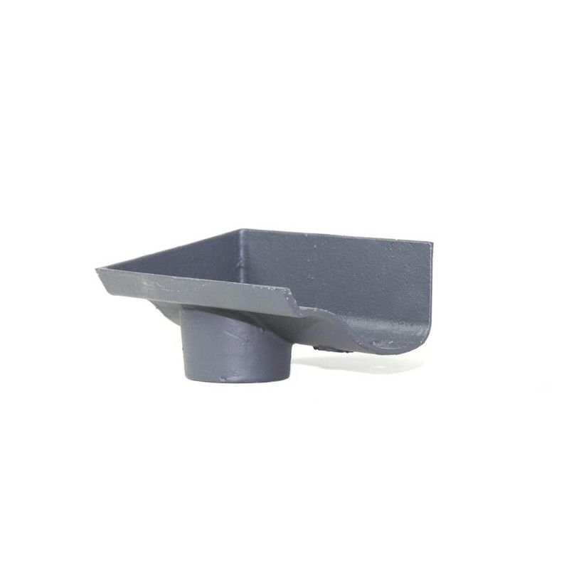 Cast Iron Ogee Gutter Left Hand Stopend Outlet - 100mm for 65mm Downpipe Primed