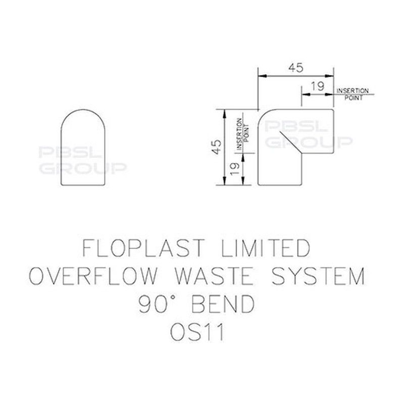 FloPlast Overflow Bend - 90 Degree x 21.5mm White