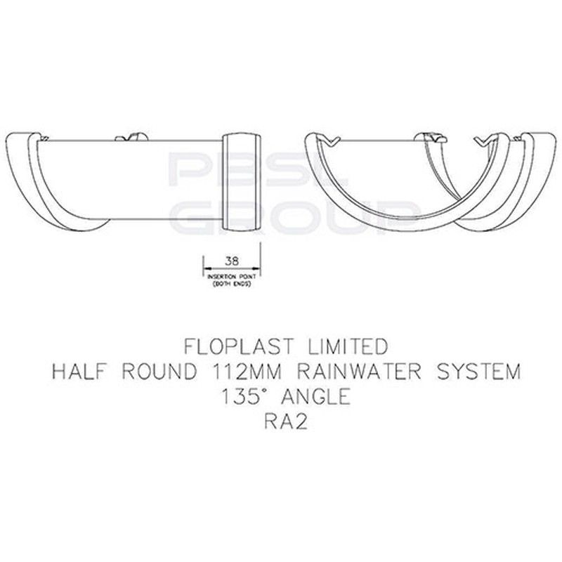 FloPlast Half Round Gutter Angle - 135 Degree x 112mm Black
