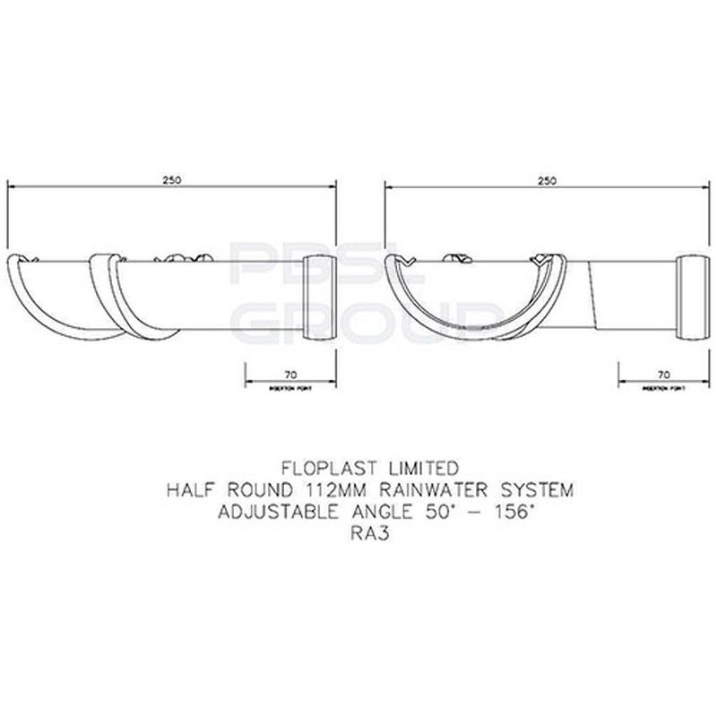 FloPlast Half Round Gutter Adjustable Angle - 50 to 156 Degree x 112mm Black