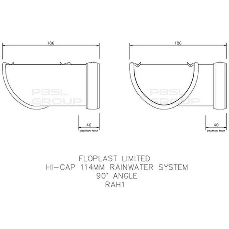 FloPlast Deepflow/ Hi-Cap Gutter Angle - 90 Degree x 115mm x 75mm White