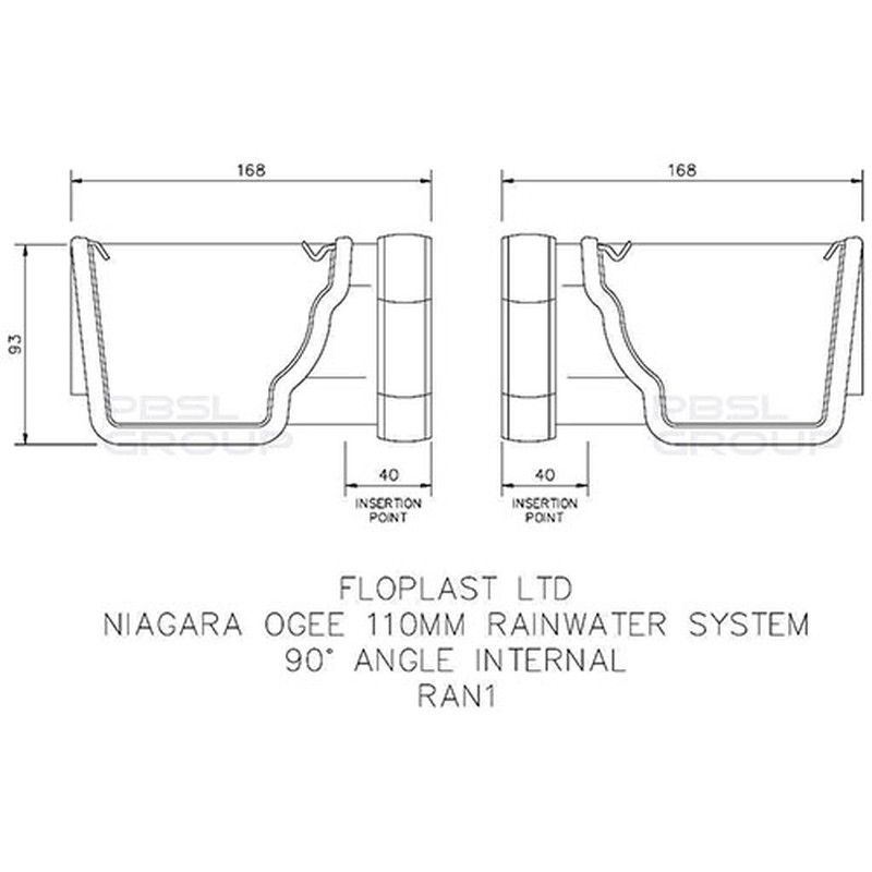 FloPlast Ogee Gutter Internal Angle - 90 Degree x 110mm x 80mm Brown