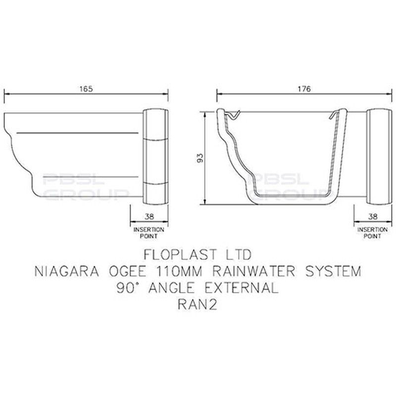 FloPlast Ogee Gutter External Angle - 90 Degree x 110mm x 80mm White