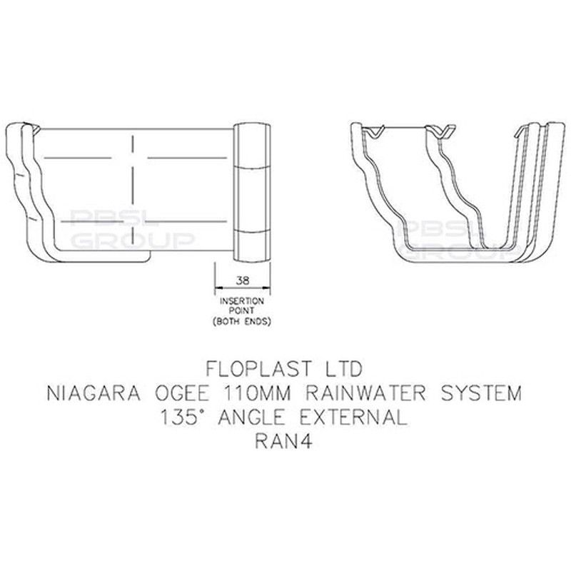 FloPlast Ogee Gutter External Angle - 135 Degree x 110mm x 80mm Anthracite Grey