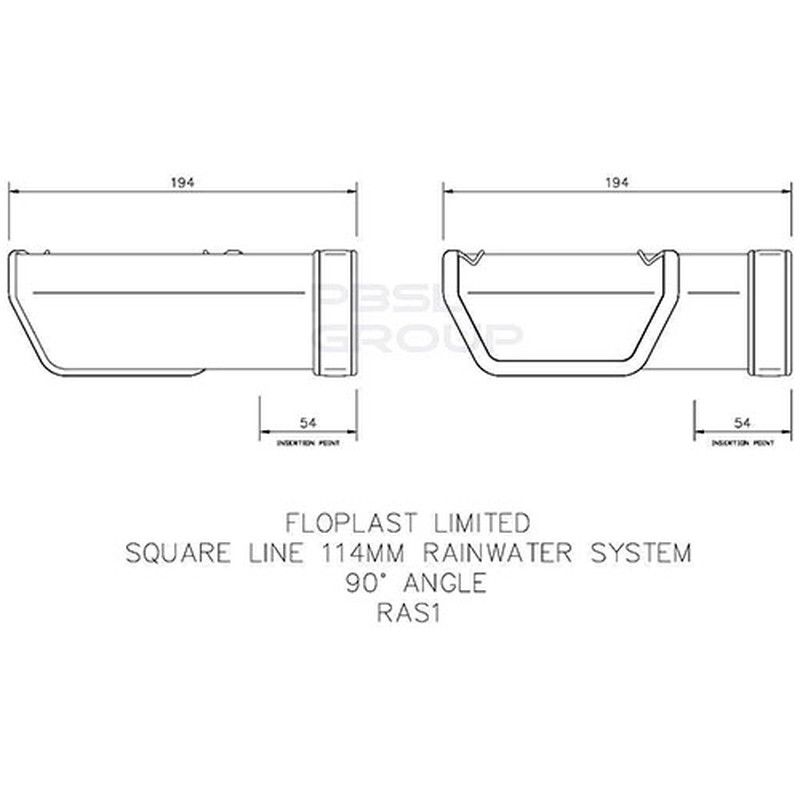 FloPlast Square Gutter Angle - 90 Degree x 114mm Black - Pack of 2