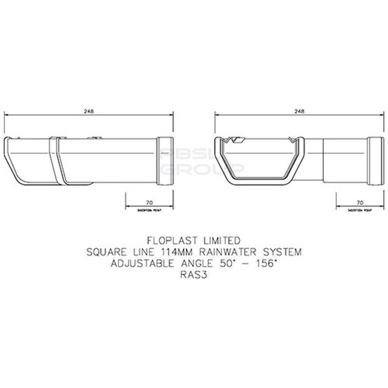 FloPlast Square Gutter Adjustable Angle - 50 to 156 Degree x 114mm White