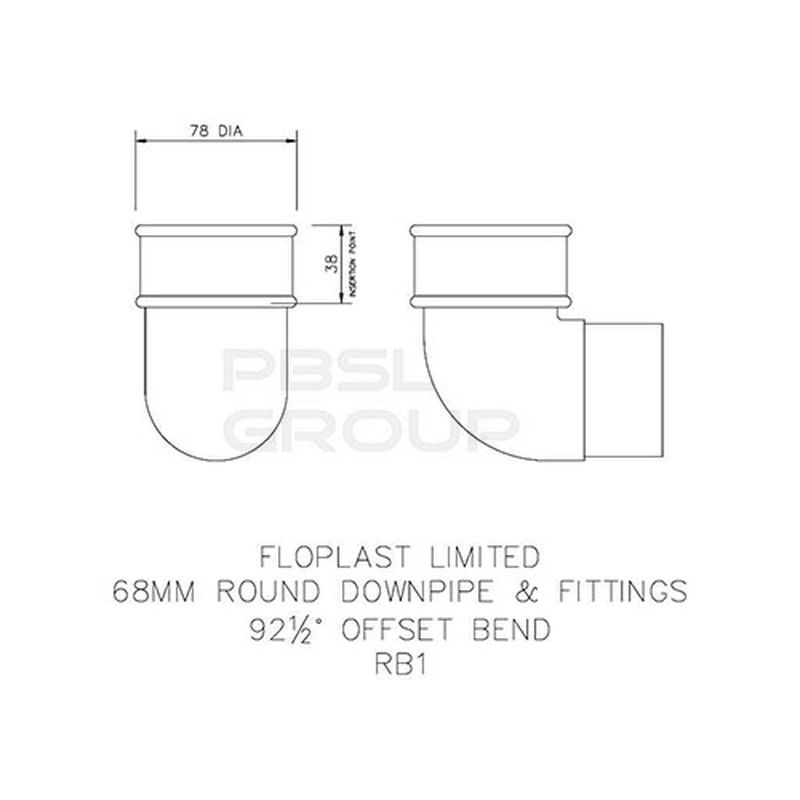 FloPlast Round Downpipe Bend - 92.5 Degree x 68mm Black - Pack of 2