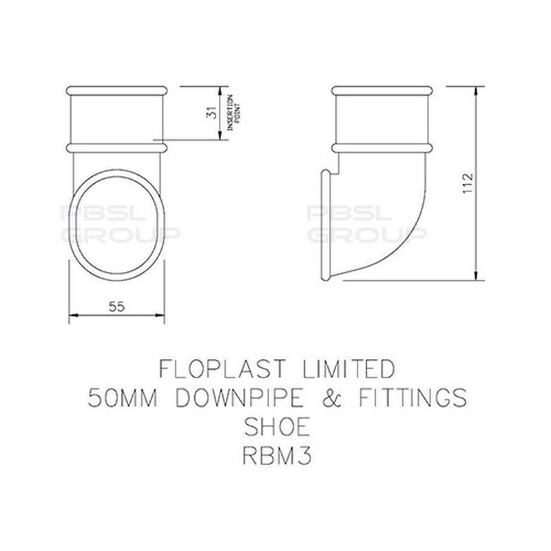 FloPlast Mini Gutter Downpipe Shoe - 50mm Black - Pack of 2