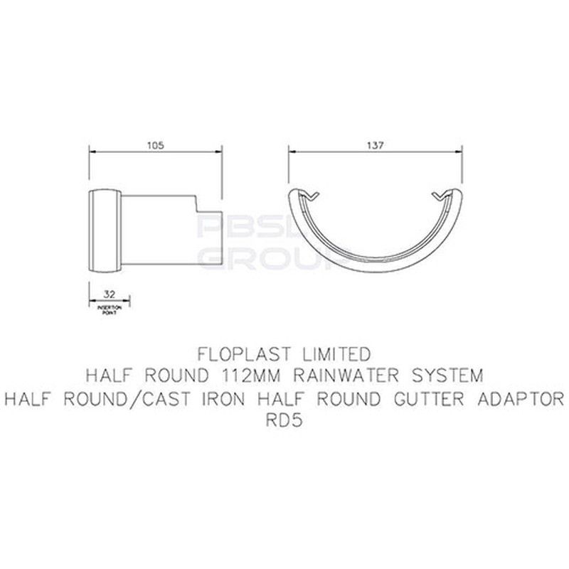 FloPlast PVC Half Round to Cast Iron Half Round Gutter Adaptor - Black