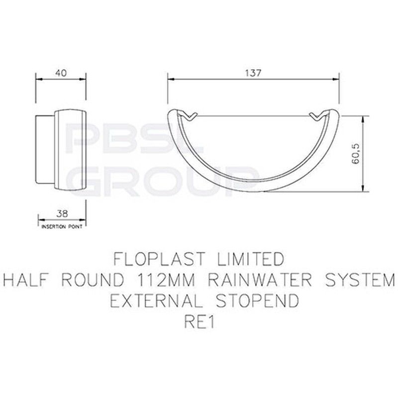 FloPlast Half Round Gutter External Stopend - 112mm White