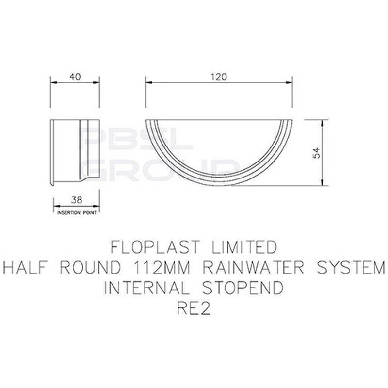 FloPlast Half Round Gutter Internal Stopend - 112mm Black - Pack of 2