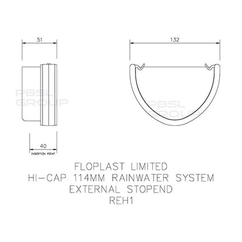 FloPlast Deepflow/ Hi-Cap Gutter External Stopend - 115mm x 75mm Anthracite Grey