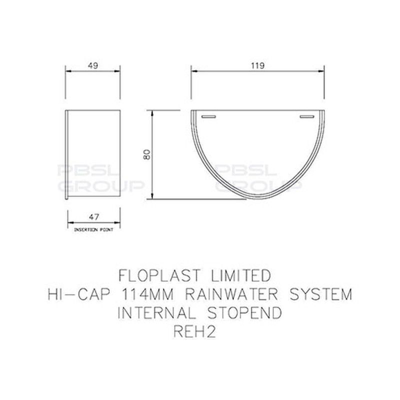 FloPlast Deepflow/ Hi-Cap Gutter Internal Stopend - 115mm x 75mm Anthracite Grey