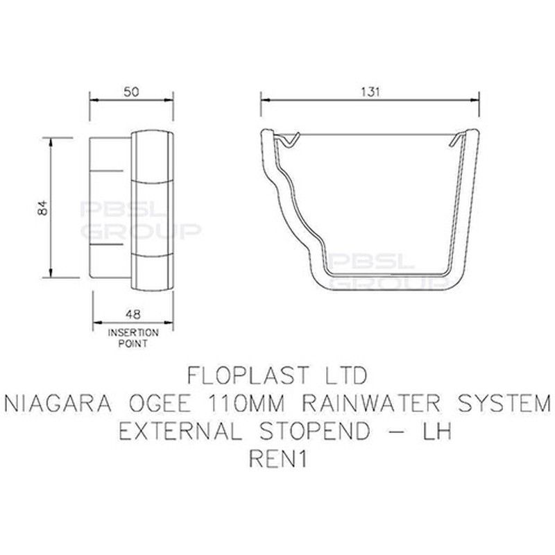 FloPlast Ogee Gutter External Stopend Left Hand - 110mm x 80mm Black