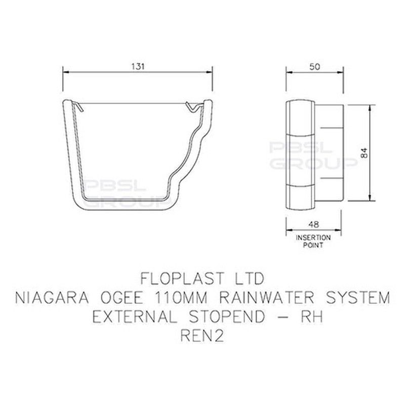 FloPlast Ogee Gutter External Stopend Right Hand - 110mm x 80mm Brown