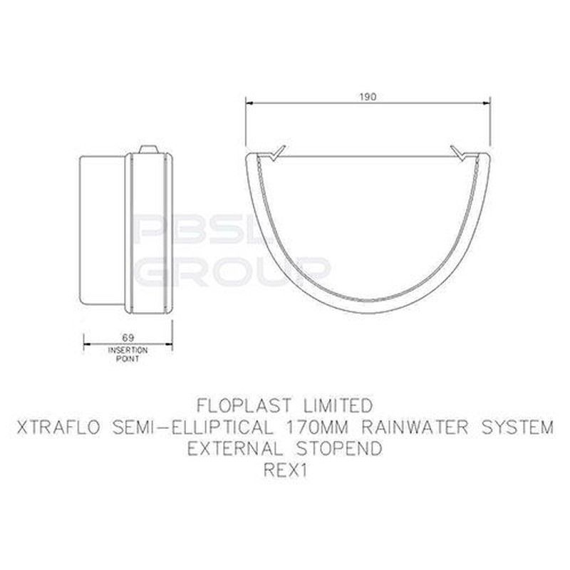 FloPlast Industrial/ Xtraflo Gutter External Stopend - 170mm Grey