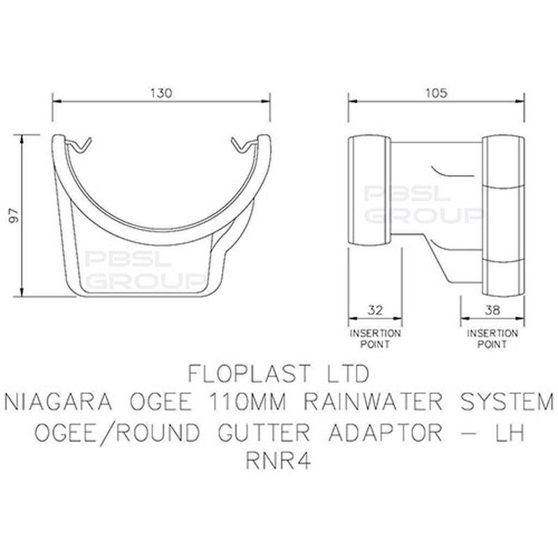 FloPlast PVC Half Round to PVC Ogee Left Hand Gutter Adaptor - White