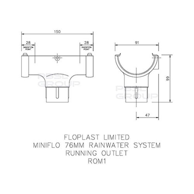 FloPlast Mini Gutter Running Outlet - 76mm Black