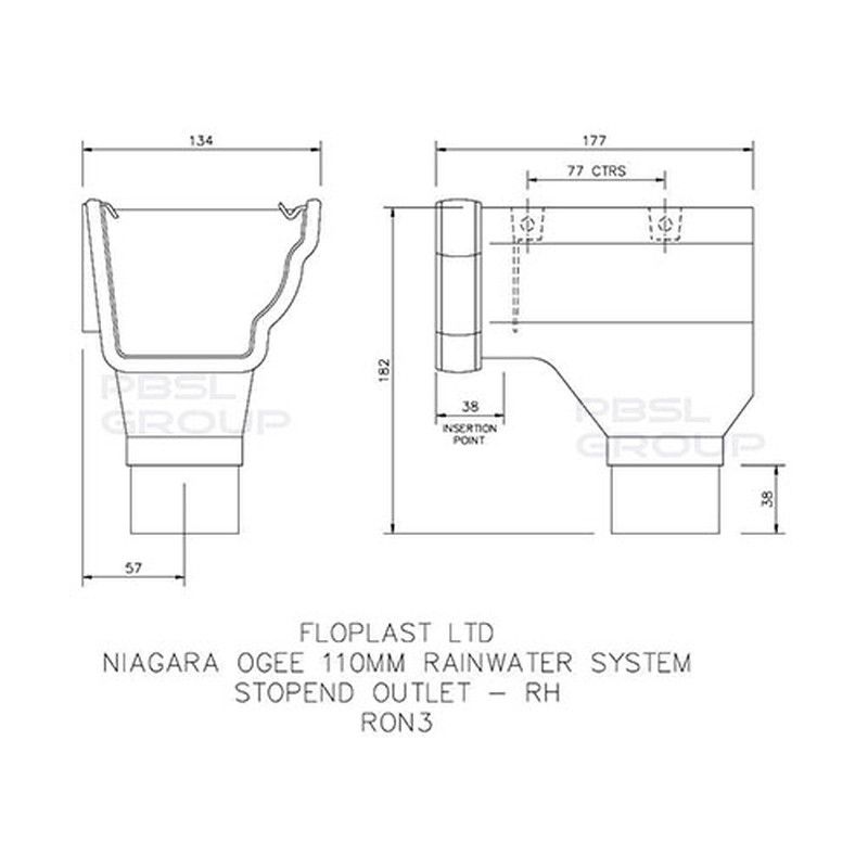 FloPlast Ogee Gutter Stopend Outlet Right Hand - 110mm x 80mm Anthracite Grey