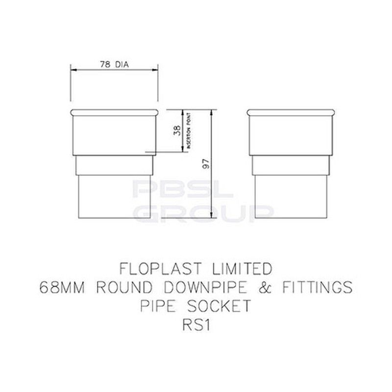 FloPlast Round Downpipe Socket - 68mm White