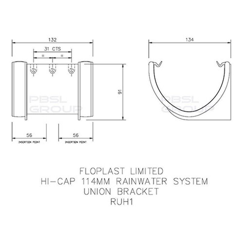 FloPlast Deepflow/ Hi-Cap Gutter Union Bracket - 115mm x 75mm Grey