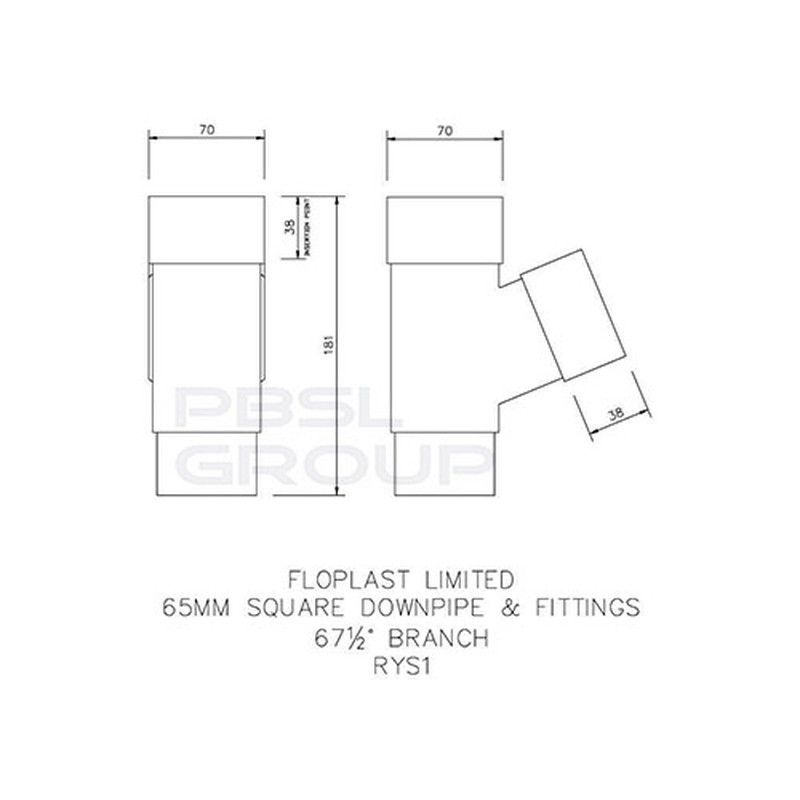 FloPlast Square Downpipe Branch - 112 Degree x 65mm Black - Pack of 2