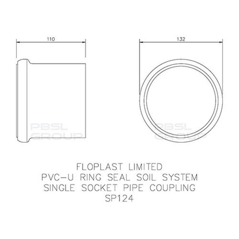 FloPlast Ring Seal Soil Coupling Single Socket - 110mm Black