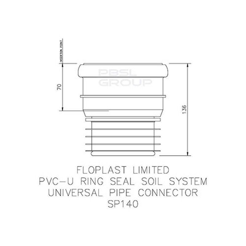 FloPlast Universal Adaptor - Ring Seal Soil PVC Pipe to Cast Iron Or Clay Drainage - Black