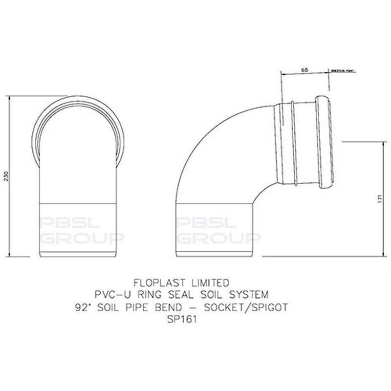 FloPlast Ring Seal Soil Bend Single Socket - 92.5 Degree x 110mm Grey