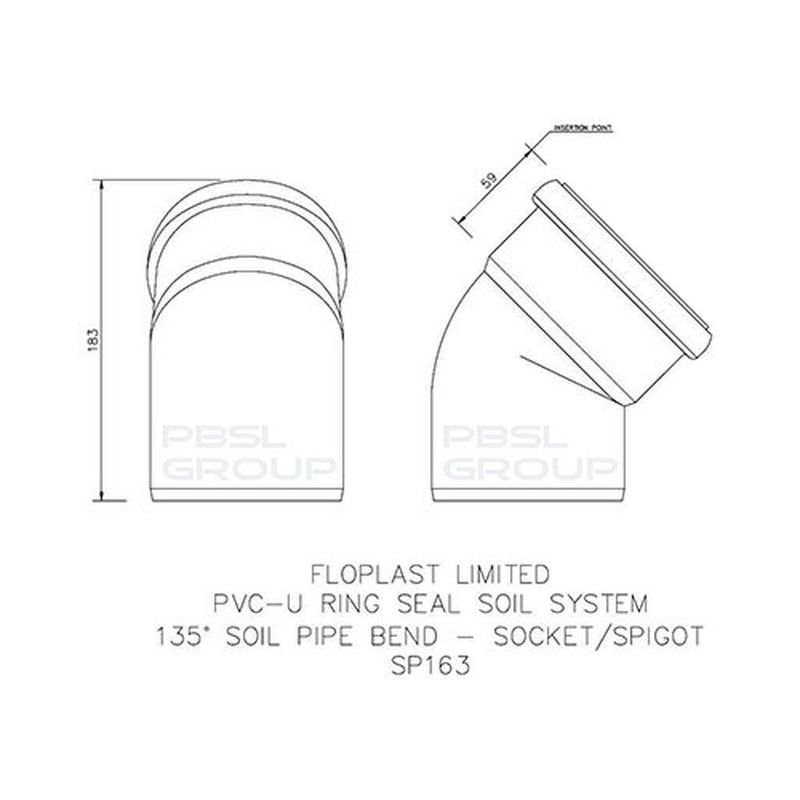 FloPlast Ring Seal Soil Bend Single Socket - 135 Degree x 110mm Grey
