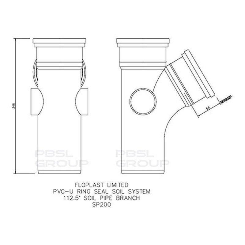 FloPlast Ring Seal Soil Branch Single Socket - 112.5 Degree x 110mm Black
