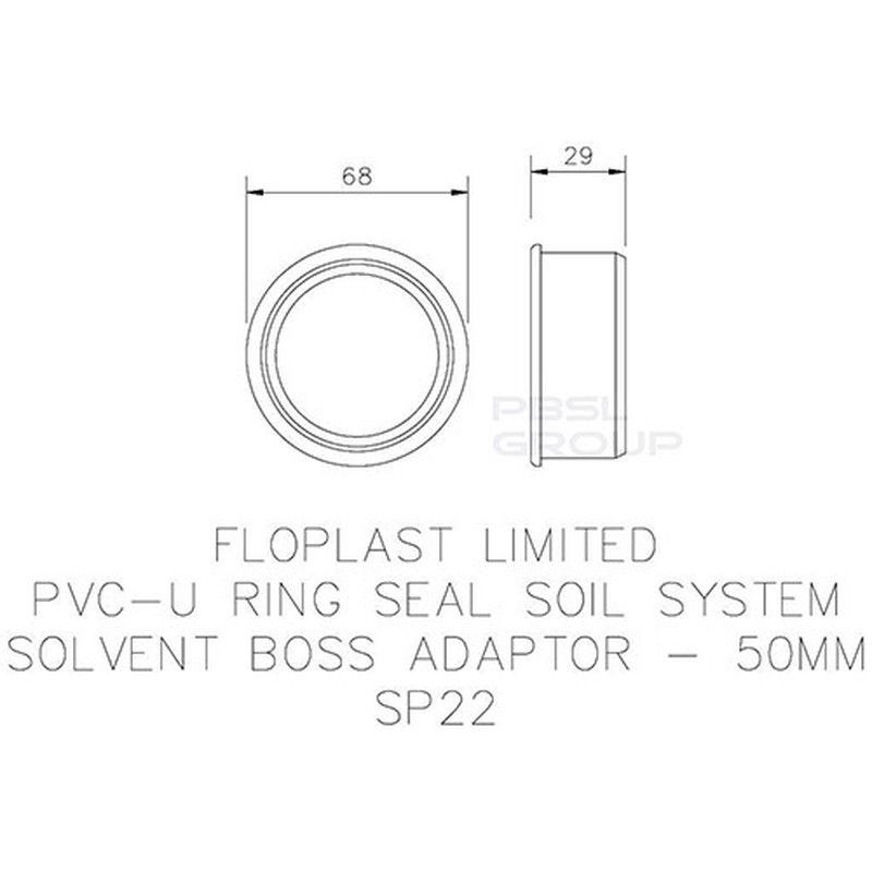 FloPlast Solvent Weld Soil Boss Adaptor - 50mm Grey