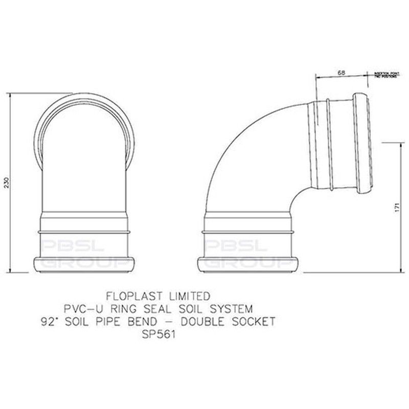 FloPlast Ring Seal Soil Bend Double Socket - 92.5 Degree x 110mm Grey