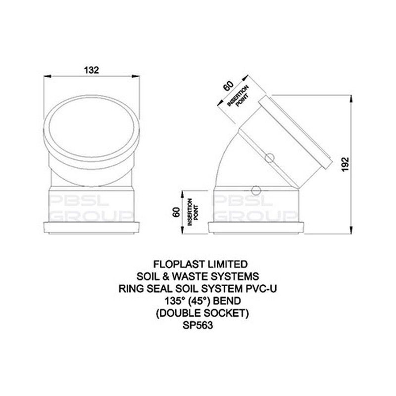 FloPlast Ring Seal Soil Bend Double Socket - 135 Degree x 110mm Black
