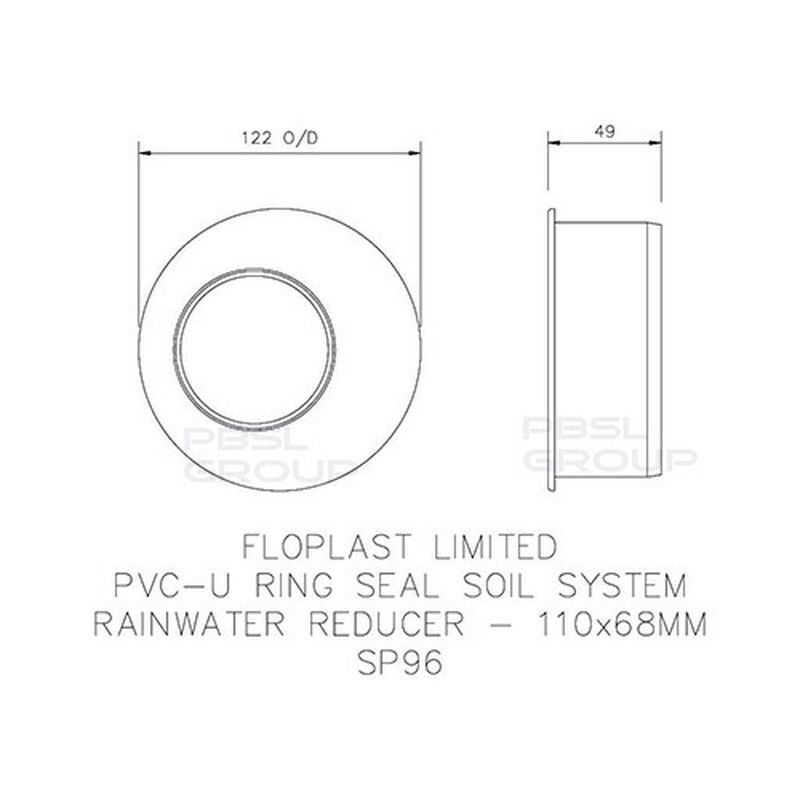 FloPlast Ring Seal Soil Reducer - 110mm x 68mm Black - Pack of 2